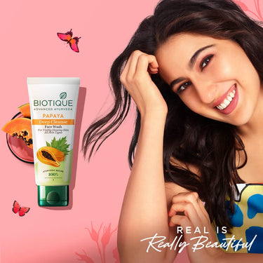 Biotique Papaya Deep Cleanse Face Wash For Visibly Glowing Skin All Skin Types 2x100ml & Biotique Bio Rose Pore Tightening Toner With Himalayan Water For All Skin Type 120 Ml
